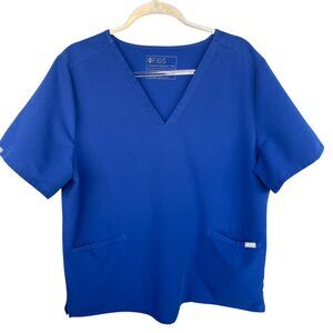 Figs Scrub Top Women Plus Size XXL 2X Blue Casma 3 Pocket Medical Nursing FW1100